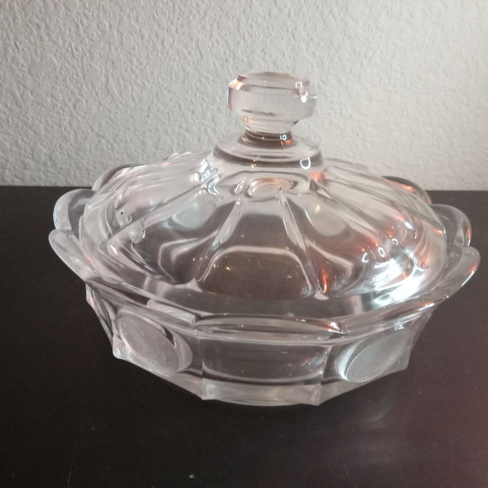 Fostoria Coin Clear Glass 7" Covered Candy Dish